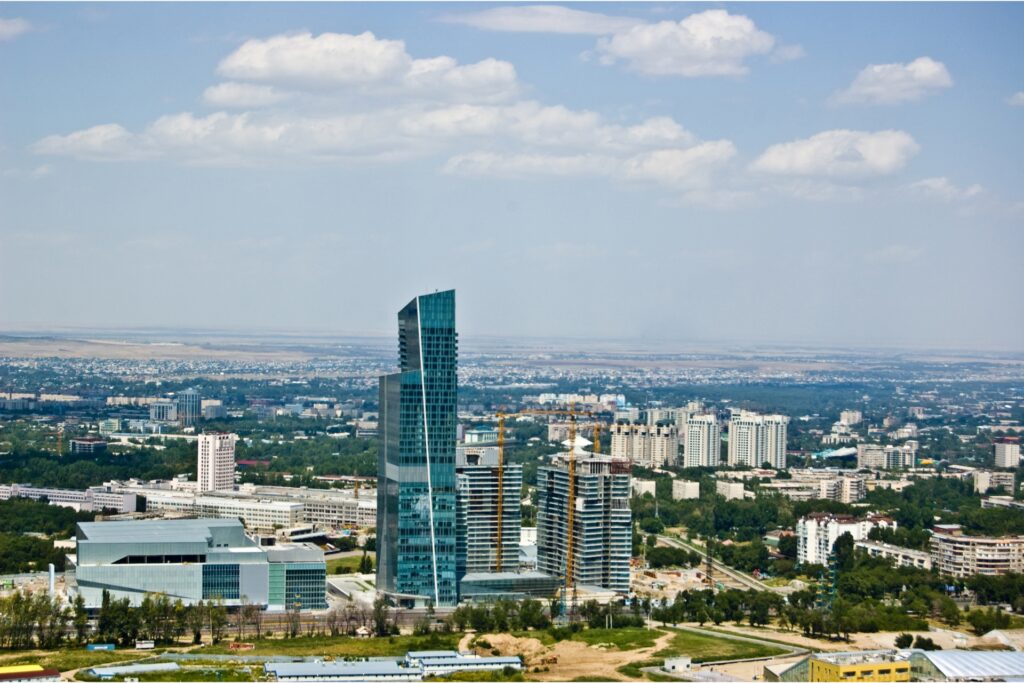 Esentai Tower in Bostandyk - modern Almaty neighborhoods skyline